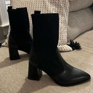 NWOT Black Block Heel Sock Booties - Size 39 (7.5)